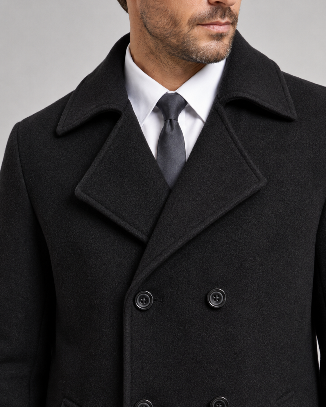 Men's Wool Overcoat - Double Breasted Wide Lapel