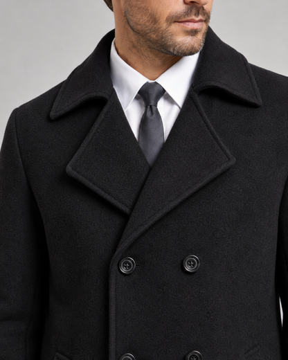 Men's Wool Overcoat - Double Breasted Wide Lapel
