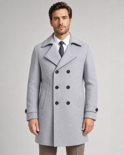 Men's Wool Overcoat - Double Breasted Wide Lapel