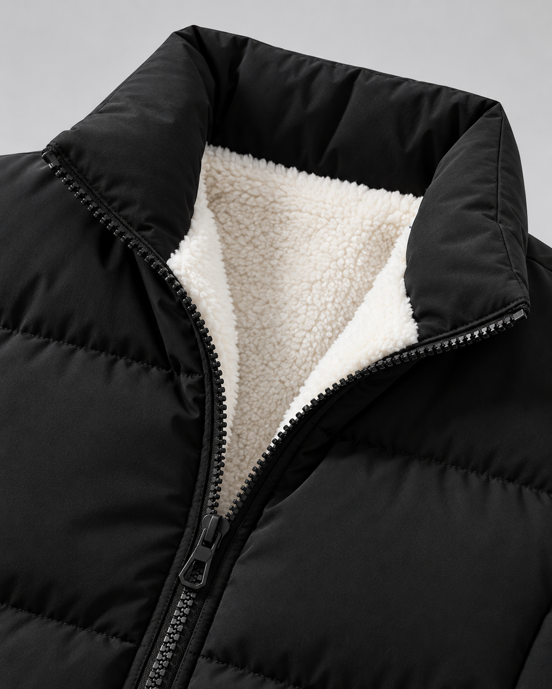 Men's Puffer Jacket - Fleece Lined Funnel Neck