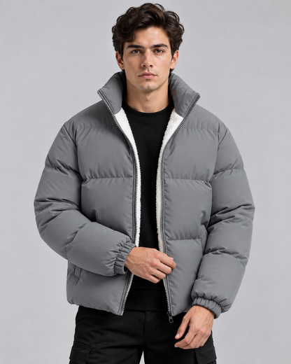 Men's Puffer Jacket - Fleece Lined Funnel Neck