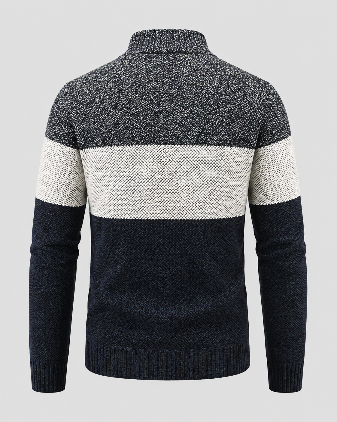 Men's Full Zip Cardigan Sweater - Color Block Stand Collar
