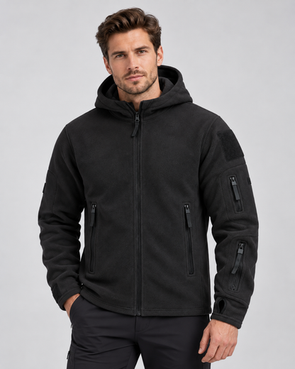 Men's Fleece Jacket - Full Zip Hooded Multi Pocket