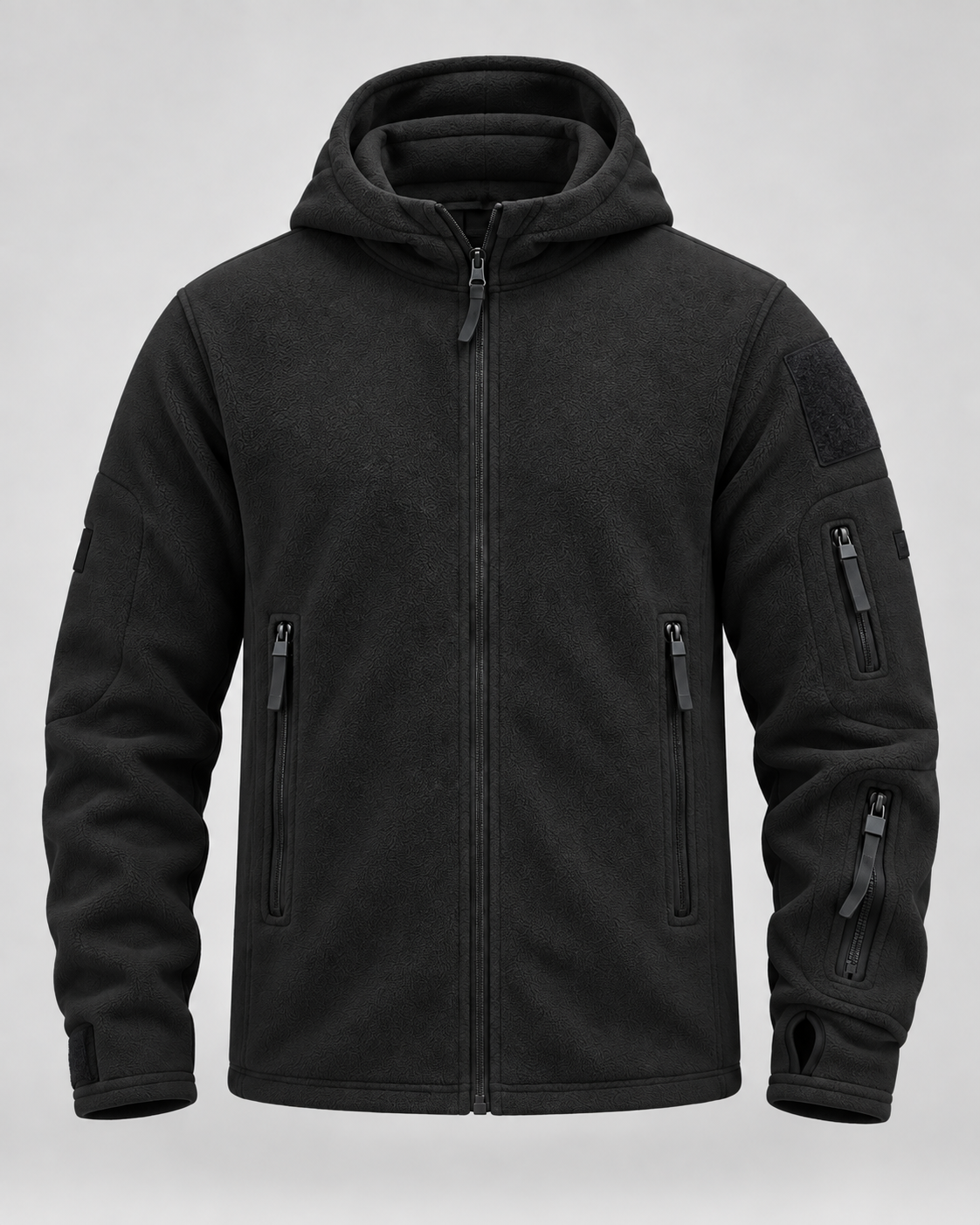 Men's Fleece Jacket - Full Zip Hooded Multi Pocket