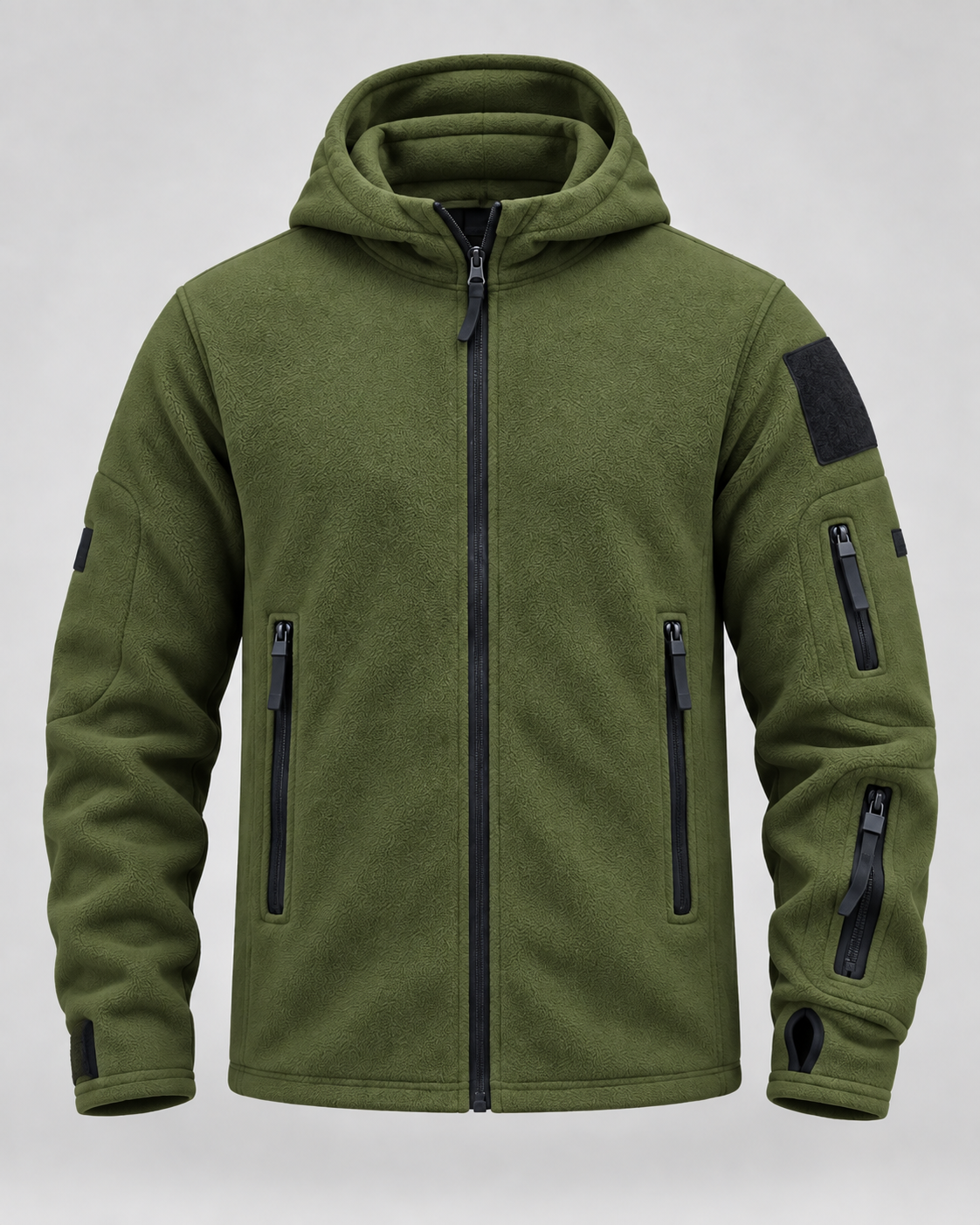 Men's Fleece Jacket - Full Zip Hooded Multi Pocket