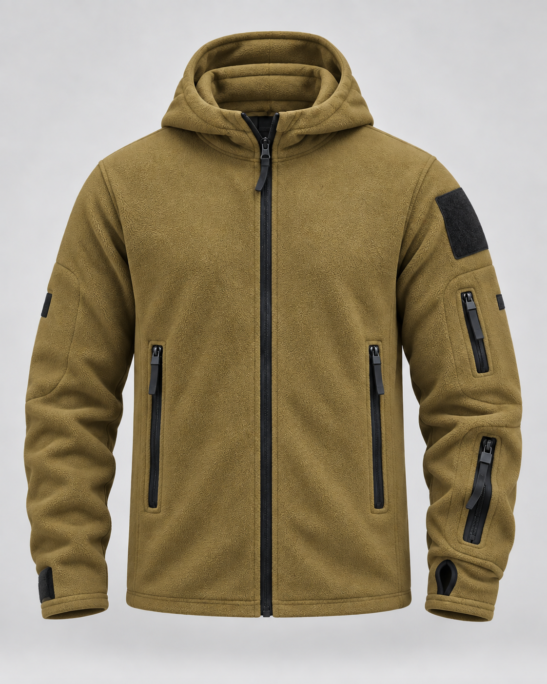Men's Fleece Jacket - Full Zip Hooded Multi Pocket