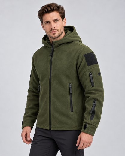 Men's Fleece Jacket - Full Zip Hooded Multi Pocket