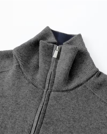 Men's Knit Cardigan Sweater - Full Zip Contrast Collar
