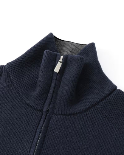 Men's Knit Cardigan Sweater - Full Zip Contrast Collar