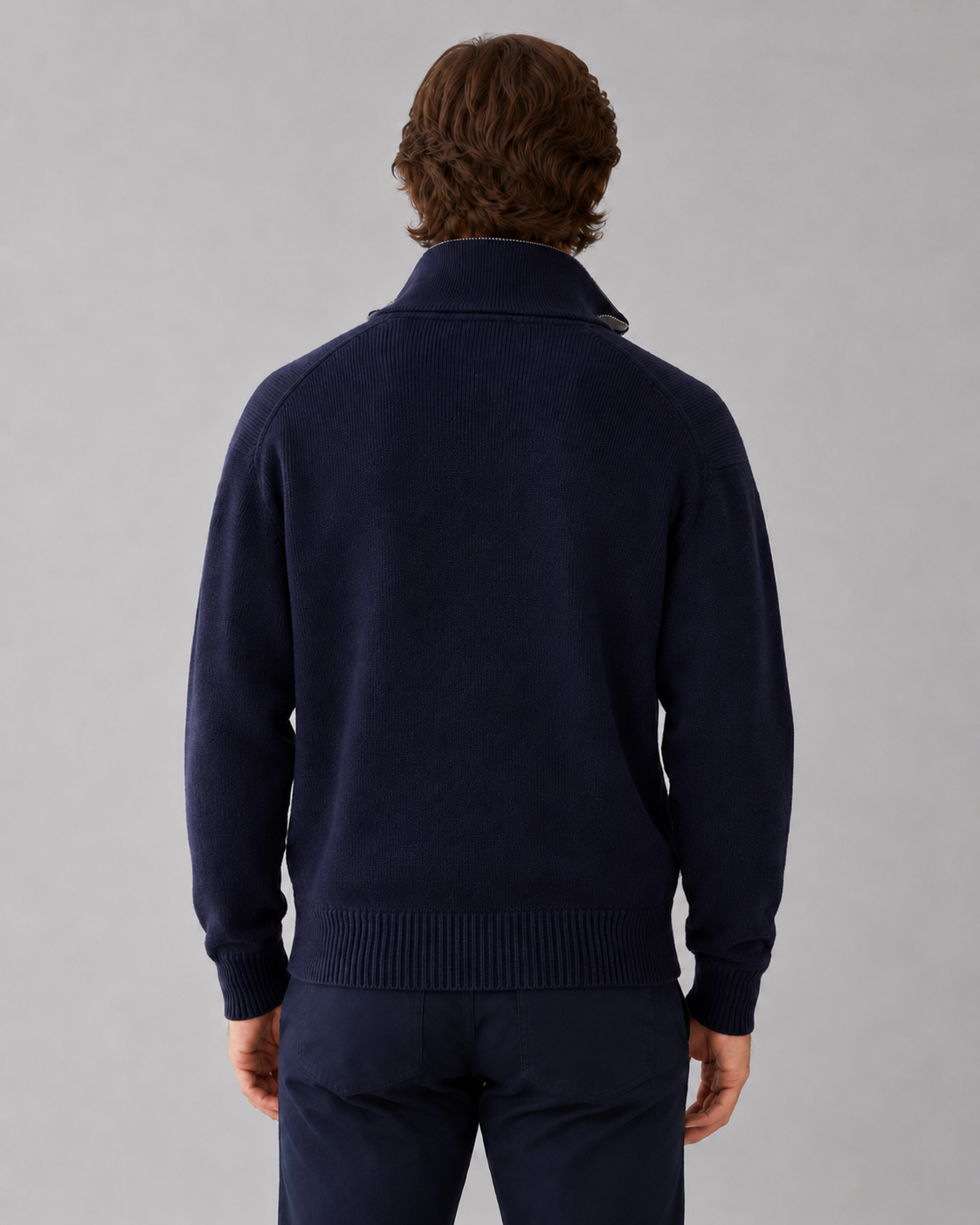 Men's Knit Cardigan Sweater - Full Zip Contrast Collar
