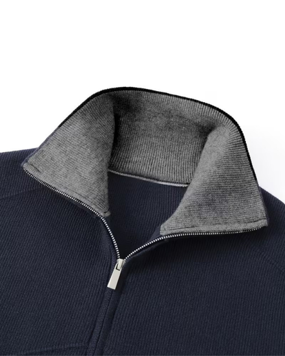 Men's Knit Cardigan Sweater - Full Zip Contrast Collar