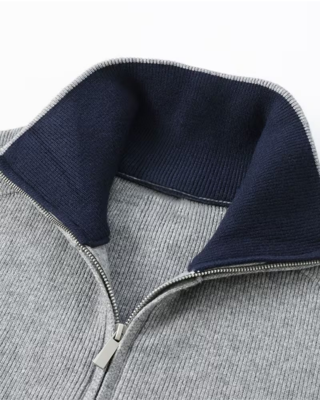 Men's Knit Cardigan Sweater - Full Zip Contrast Collar
