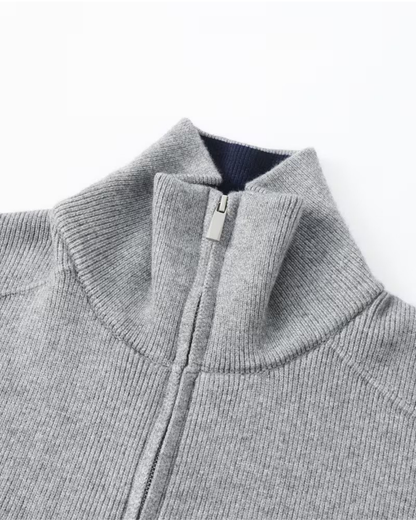 Men's Knit Cardigan Sweater - Full Zip Contrast Collar