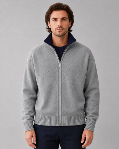 Men's Knit Cardigan Sweater - Full Zip Contrast Collar