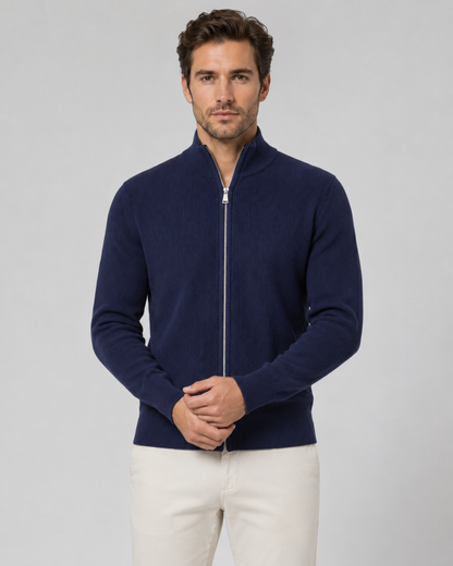 Men's Full Zip Cardigan Sweater - Knit Stand Collar
