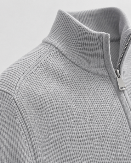 Men's Full Zip Cardigan Sweater - Knit Stand Collar