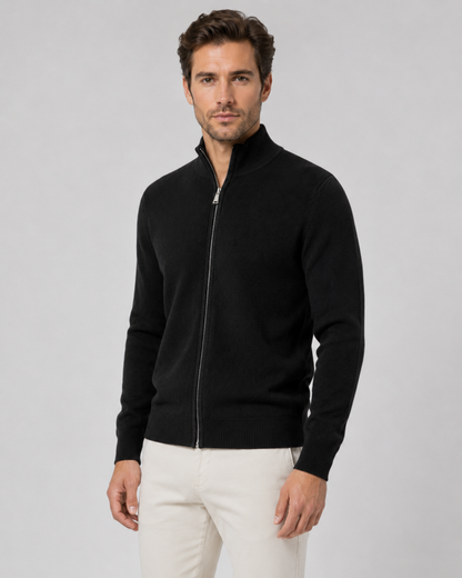 Men's Full Zip Cardigan Sweater - Knit Stand Collar