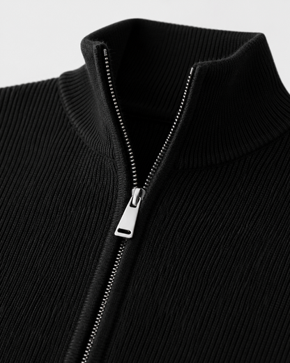 Men's Full Zip Cardigan Sweater - Knit Stand Collar