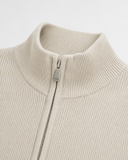 Men's Full Zip Cardigan Sweater - Knit Stand Collar