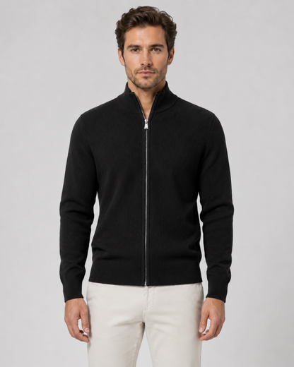 Men's Full Zip Cardigan Sweater - Knit Stand Collar
