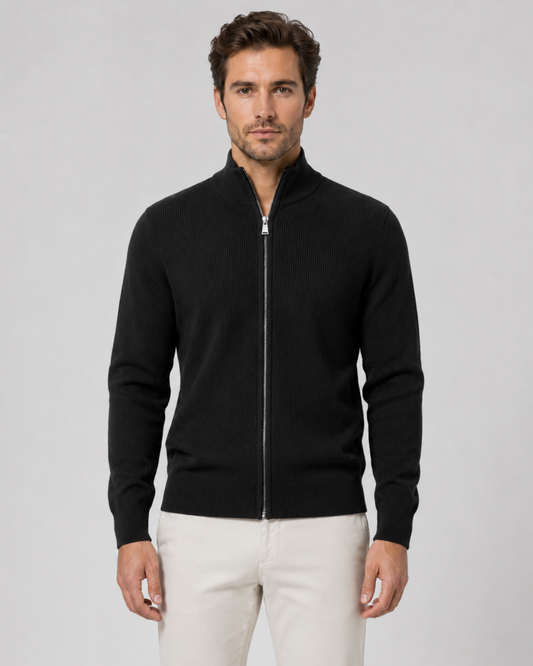 Men's Full Zip Cardigan Sweater - Knit Stand Collar