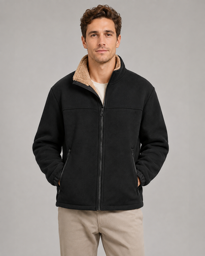 Men's Sherpa Fleece Jacket - Full Zip Stand Collar