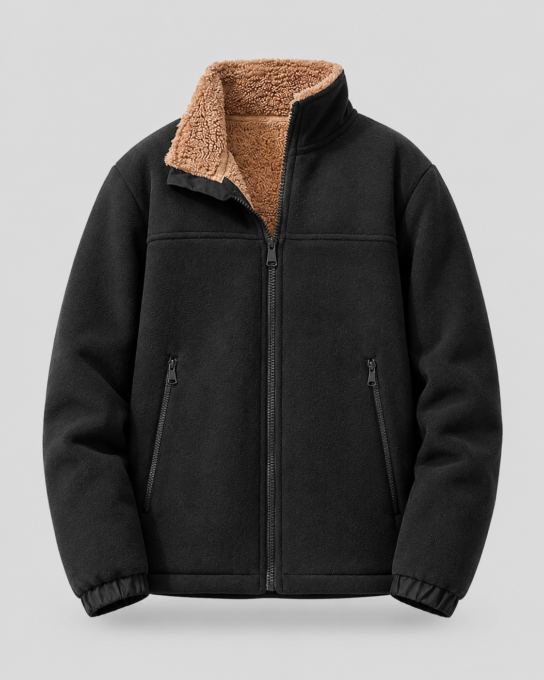 Men's Sherpa Fleece Jacket - Full Zip Stand Collar
