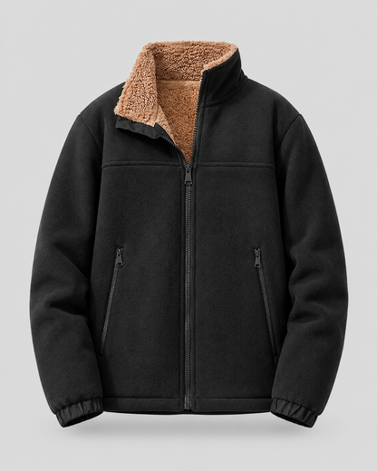Men's Sherpa Fleece Jacket - Full Zip Stand Collar
