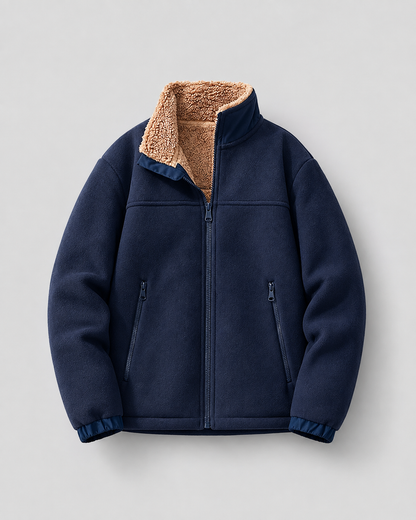 Men's Sherpa Fleece Jacket - Full Zip Stand Collar