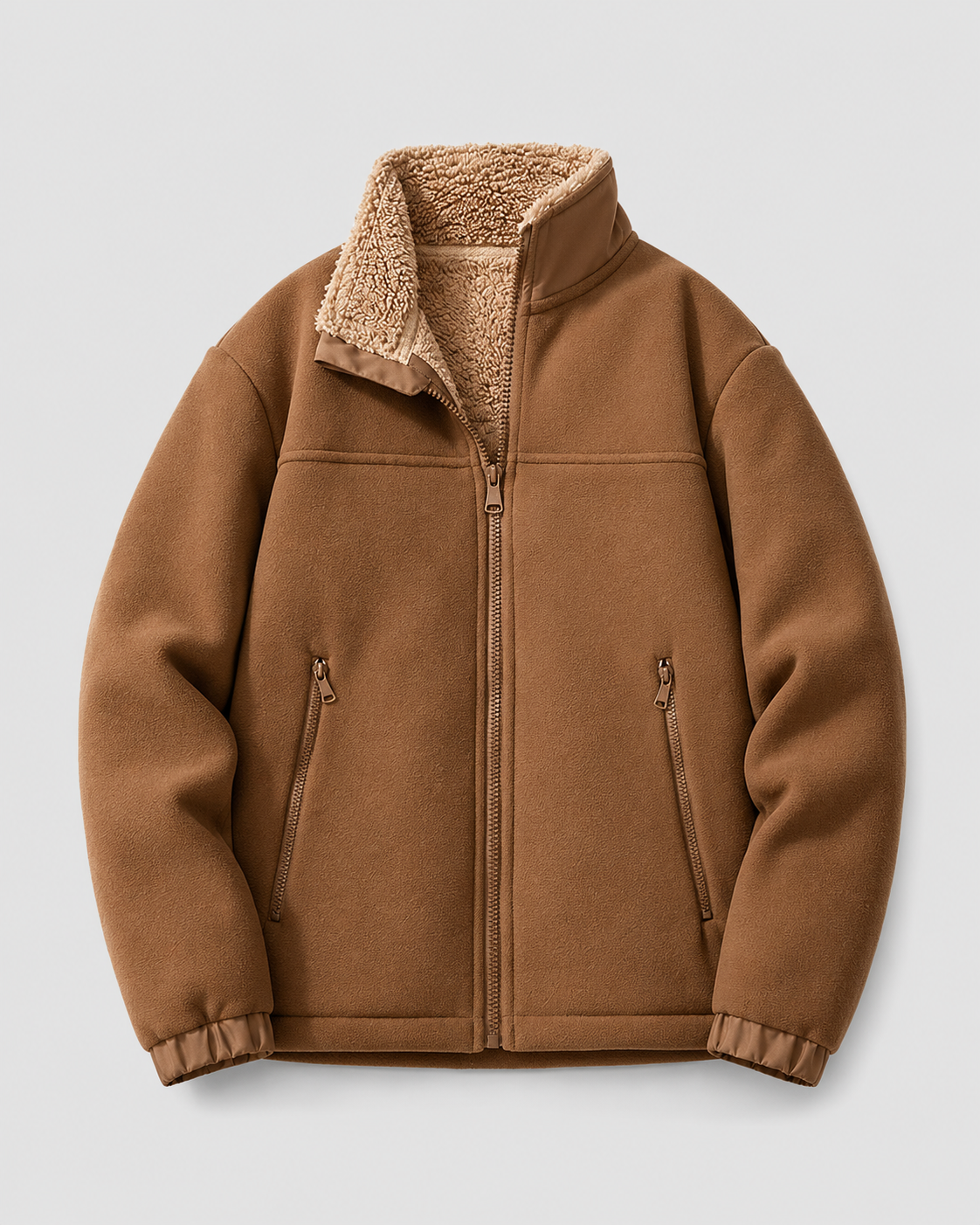 Men's Sherpa Fleece Jacket - Full Zip Stand Collar