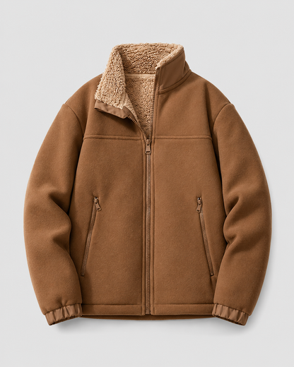 Men's Sherpa Fleece Jacket - Full Zip Stand Collar