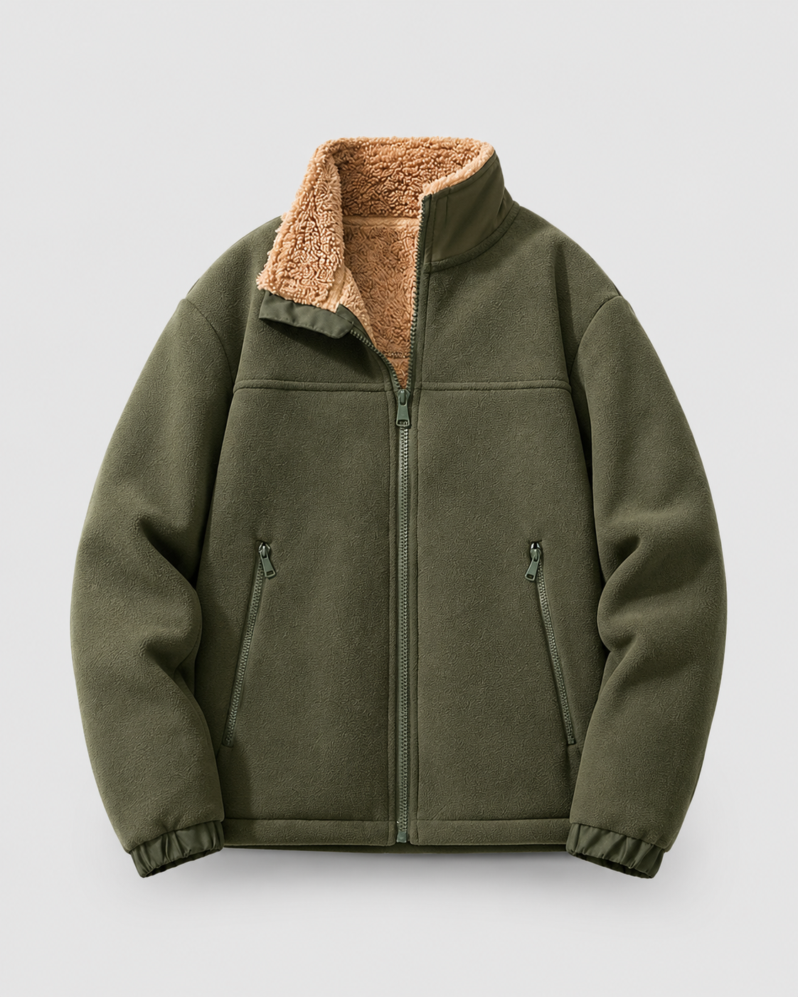 Men's Sherpa Fleece Jacket - Full Zip Stand Collar