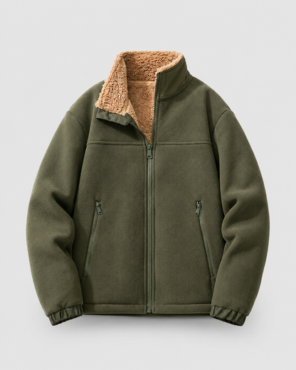 Men's Sherpa Fleece Jacket - Full Zip Stand Collar