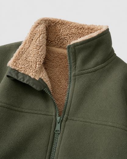 Men's Sherpa Fleece Jacket - Full Zip Stand Collar