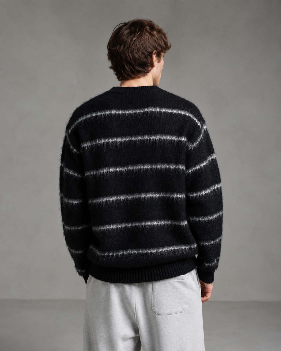 Men's Striped Fuzzy Knit Sweater - Relaxed Boxy Fit