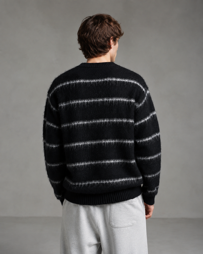 Men's Striped Fuzzy Knit Sweater - Relaxed Boxy Fit