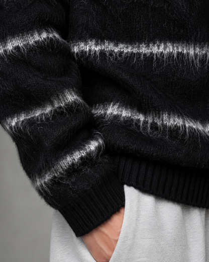 Men's Striped Fuzzy Knit Sweater - Relaxed Boxy Fit