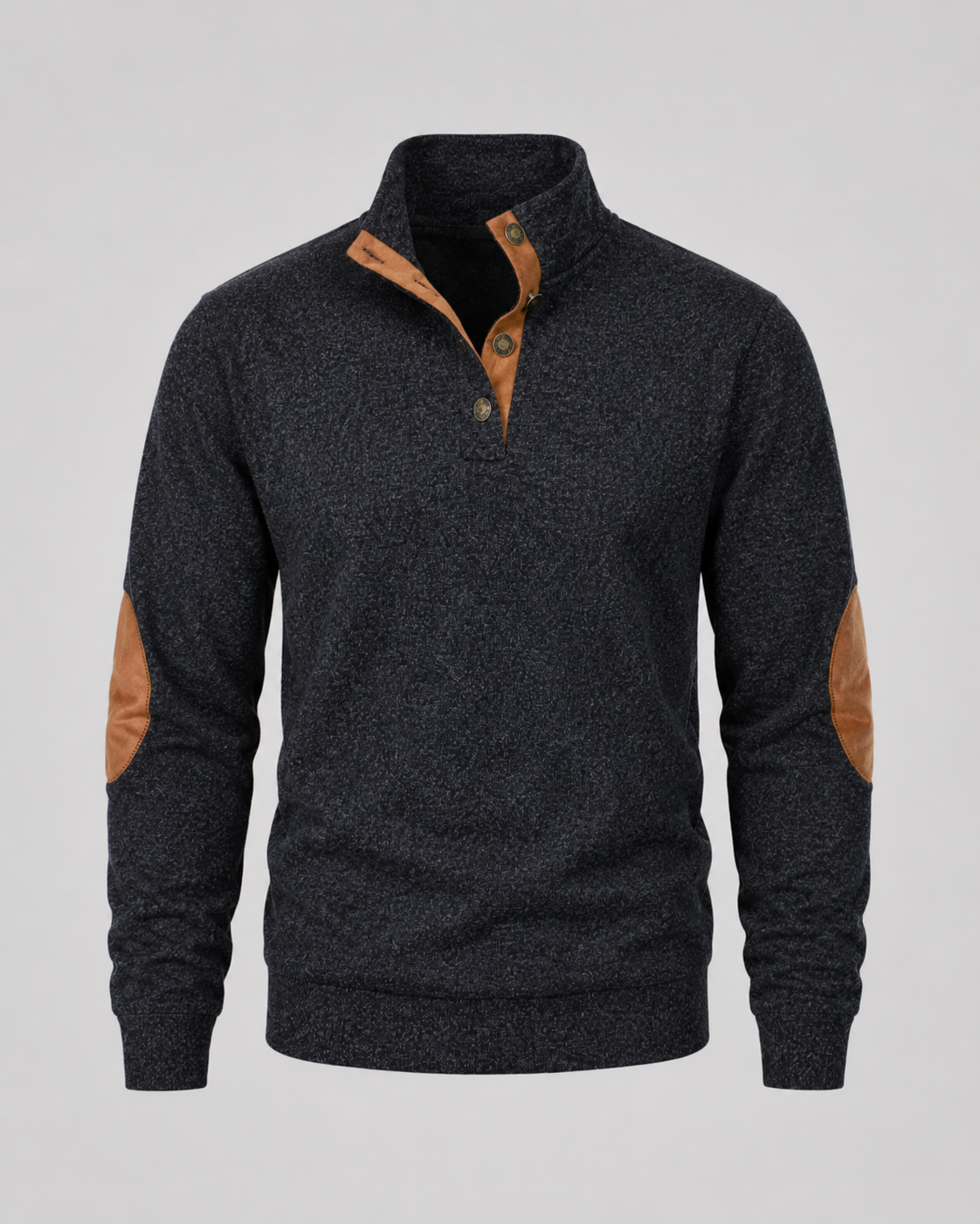 Men's Button Neck Sweater - Heathered Stand Collar Knit