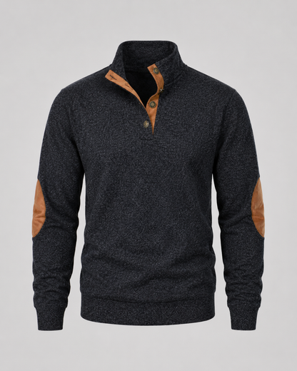 Men's Button Neck Sweater - Heathered Stand Collar Knit