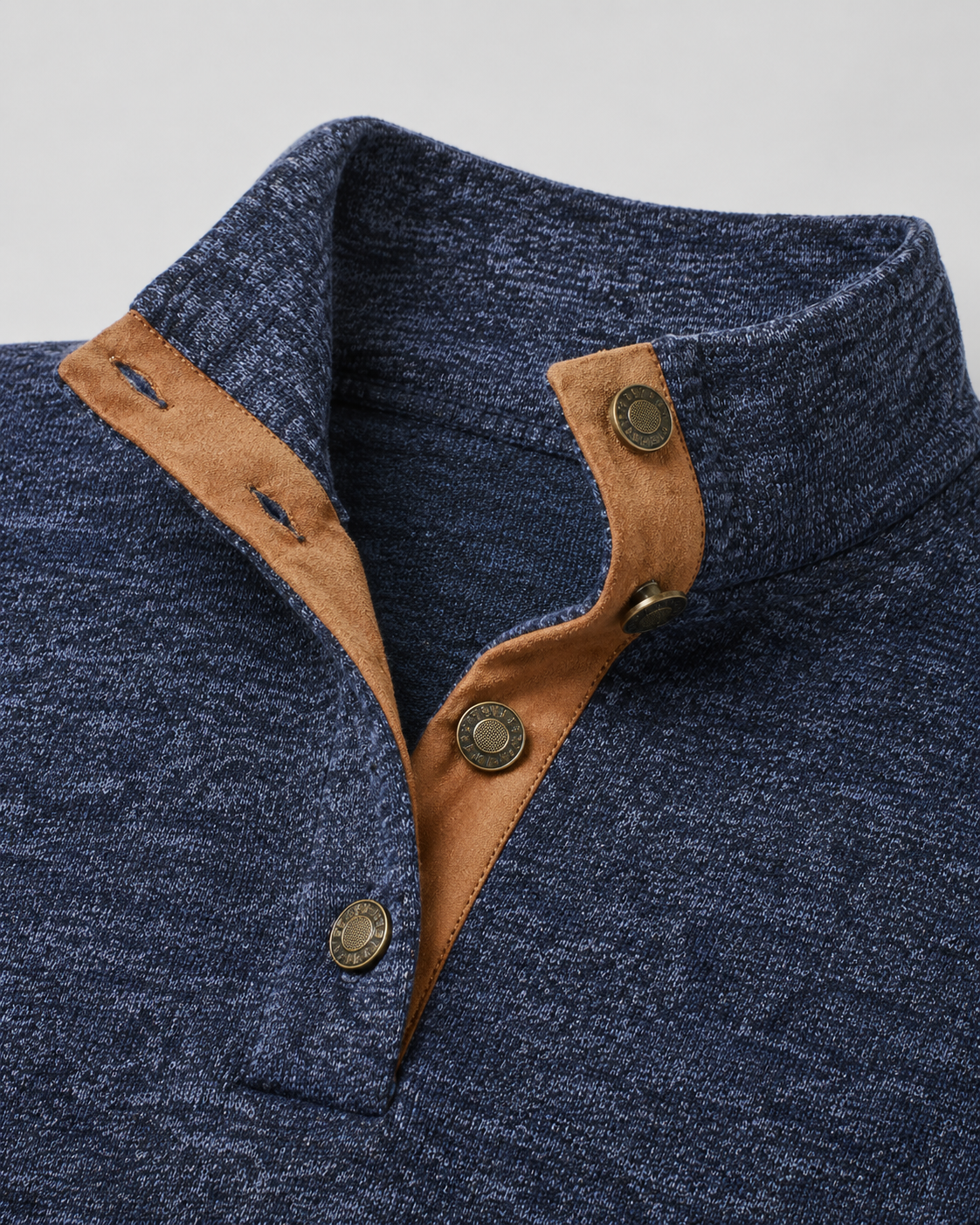 Men's Button Neck Sweater - Heathered Stand Collar Knit