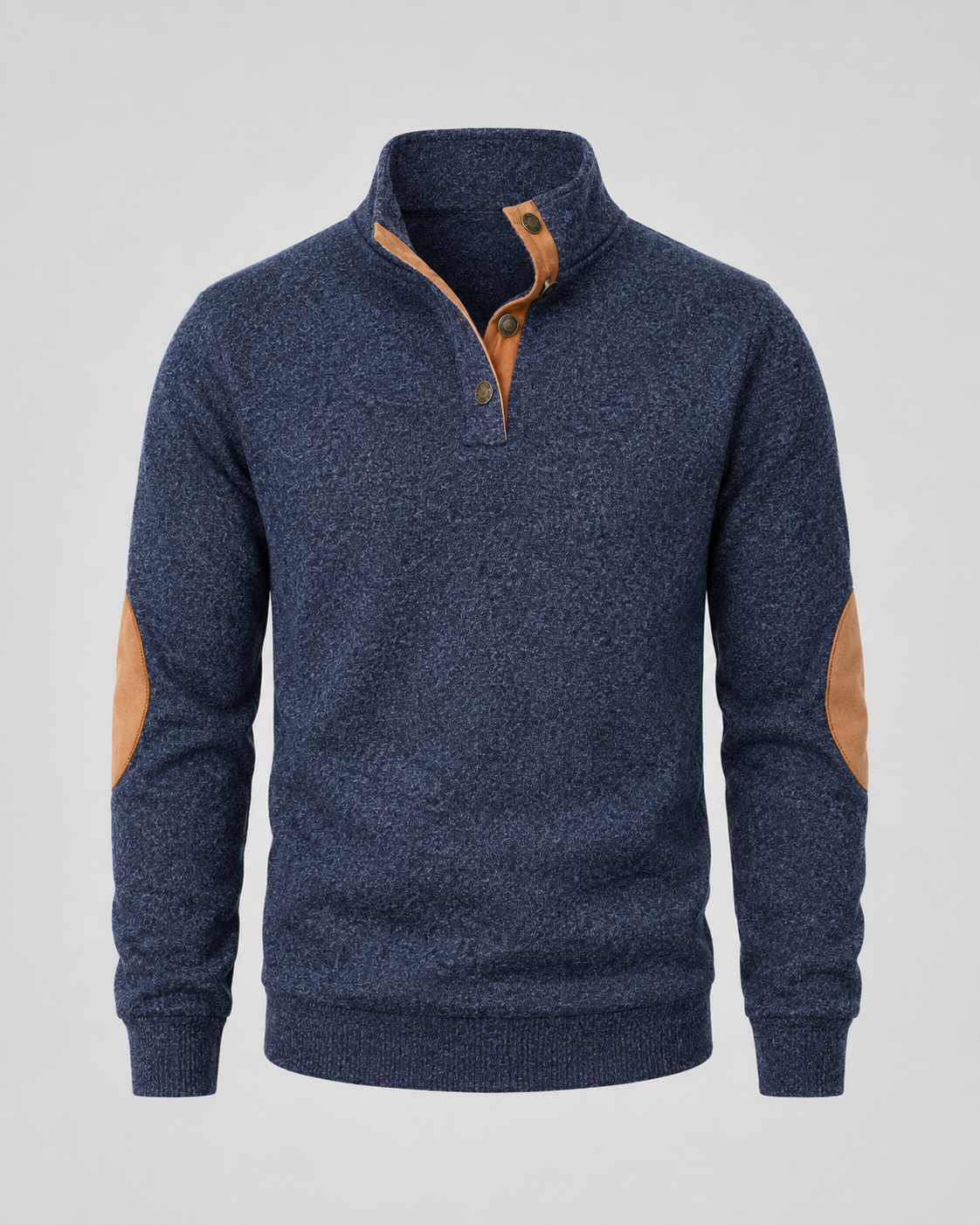 Men's Button Neck Sweater - Heathered Stand Collar Knit