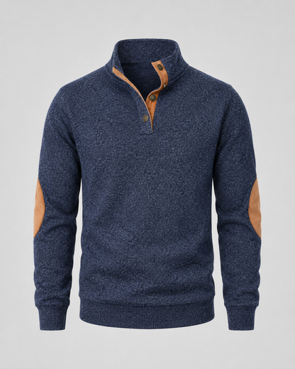 Men's Button Neck Sweater - Heathered Stand Collar Knit