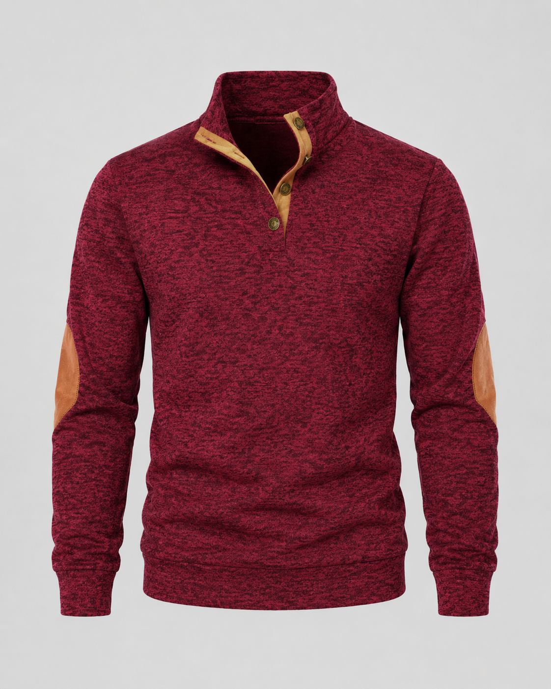Men's Button Neck Sweater - Heathered Stand Collar Knit