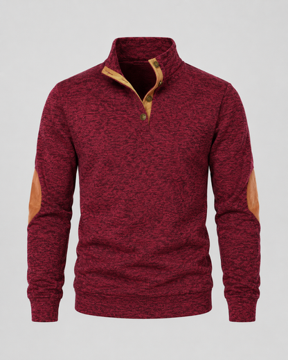 Men's Button Neck Sweater - Heathered Stand Collar Knit