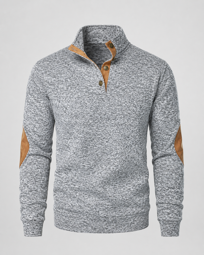 Men's Button Neck Sweater - Heathered Stand Collar Knit