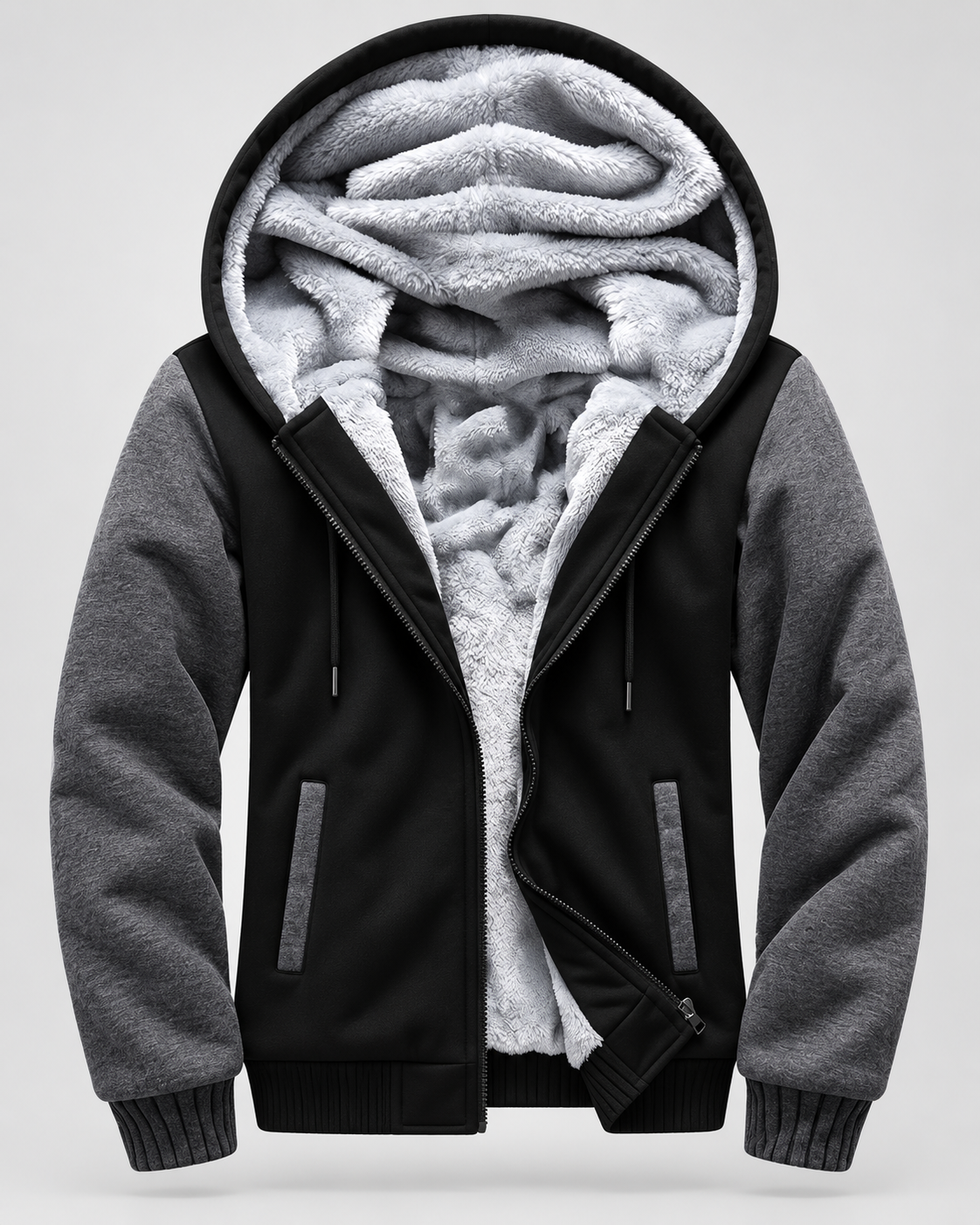 Men's Fleece Zip Up Hoodie Jacket - Hooded Contrast Sleeve