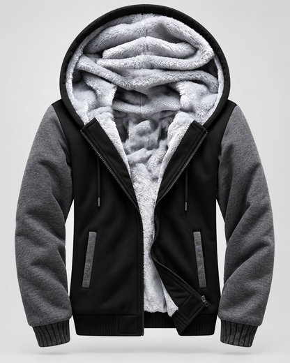 Men's Fleece Zip Up Hoodie Jacket - Hooded Contrast Sleeve