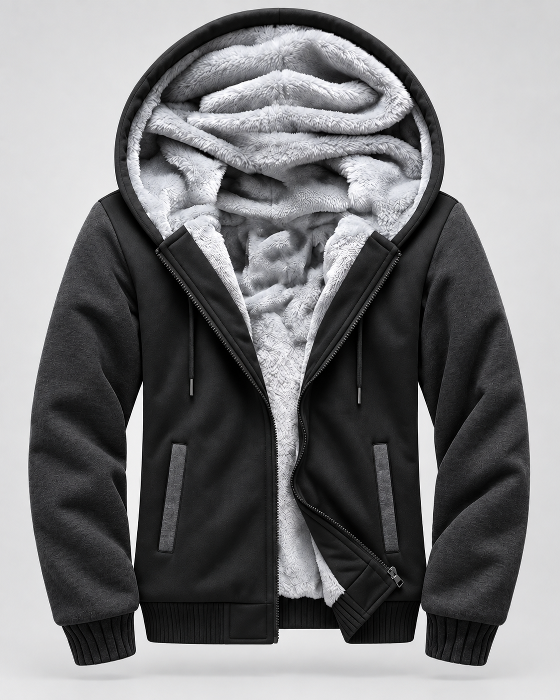 Men's Fleece Zip Up Hoodie Jacket - Hooded Contrast Sleeve