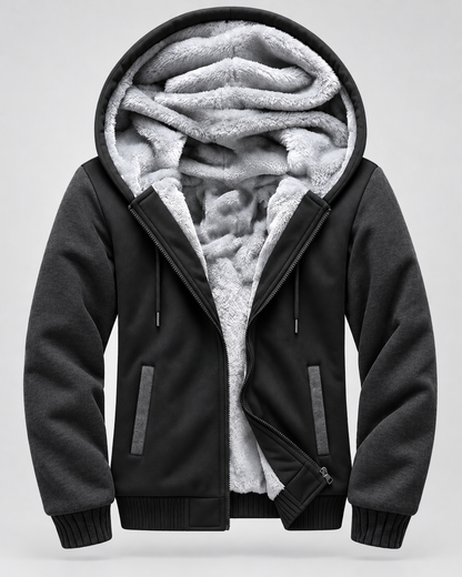 Men's Fleece Zip Up Hoodie Jacket - Hooded Contrast Sleeve