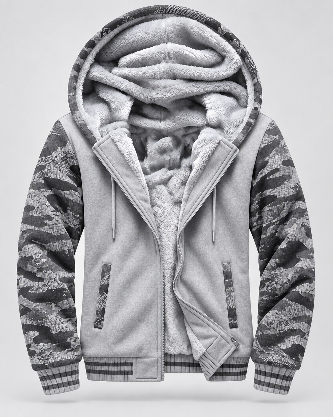 Men's Fleece Zip Up Hoodie Jacket - Hooded Contrast Sleeve